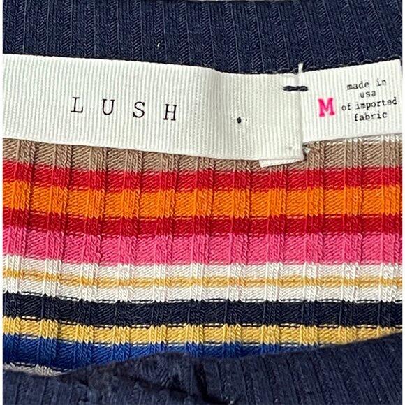 Lush Y2K Style Ringer Top Womens Size M Multicolor Striped Easy Casual Stretch - Picture 5 of 9